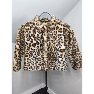 J. McLaughlin Kids Leopard Print Faux Fur Pea Coat - Cream, Brown, Black